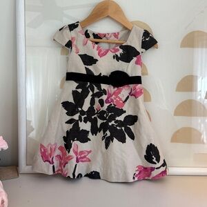 Lilly Pulitzer Cream Floral A-Line Dress with Black Belt with Fabric Flower